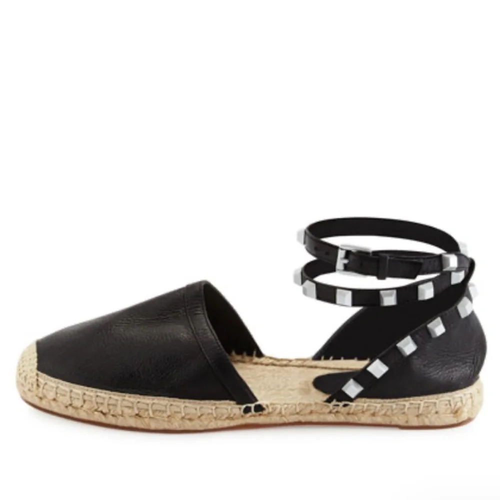 NIB $175 Rebecca Minkoff Gilles Studded Espadrille Flat, Black, Size 7!